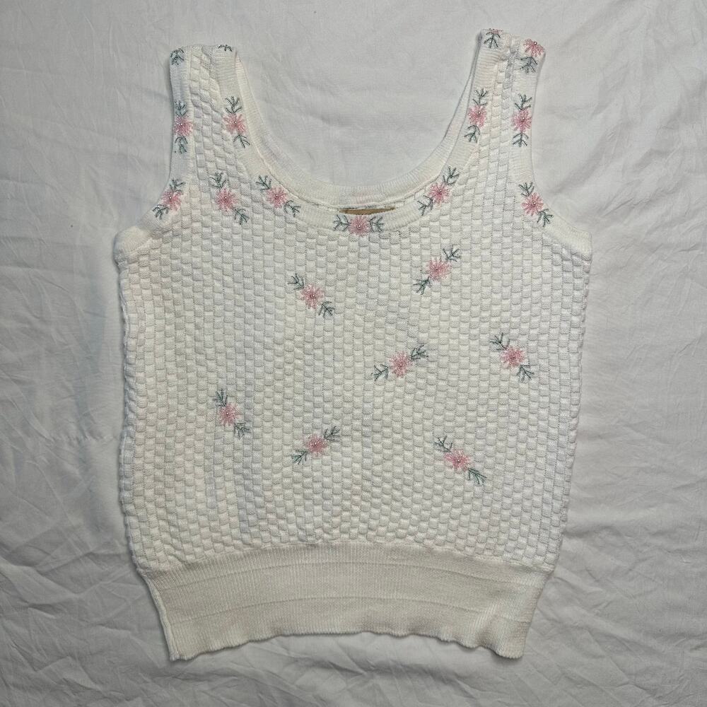 Sm VTG L’eru Vive Sweater Set Floral Beaded Cardigan & Tank Coquette Grannycore - Picture 2 of 8